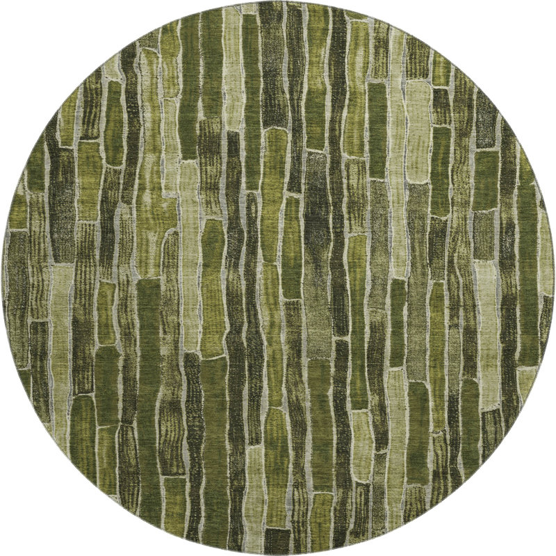 Premium Machine Washable Kumbhar AMF1301 Stripes Rug, Round 8'