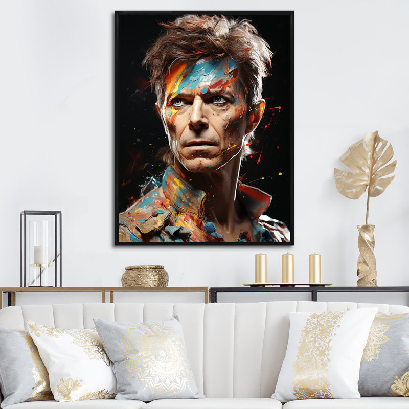 Paint Fusion David Bowie Portrait III - Pop Art Wall Art, 44" H x 34" W, Black Picture Framed