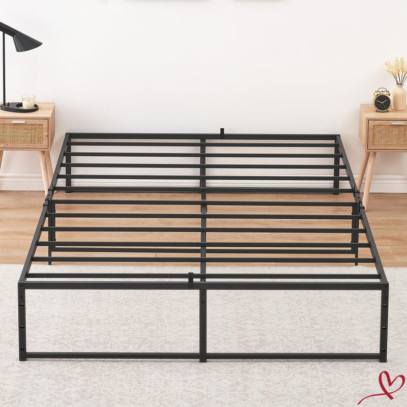 Black  Full Size/Queen Size Bed Frame, 14 Inch Metal Full Bed Mattress Frame with 3 in 1 Steel Support, Queen