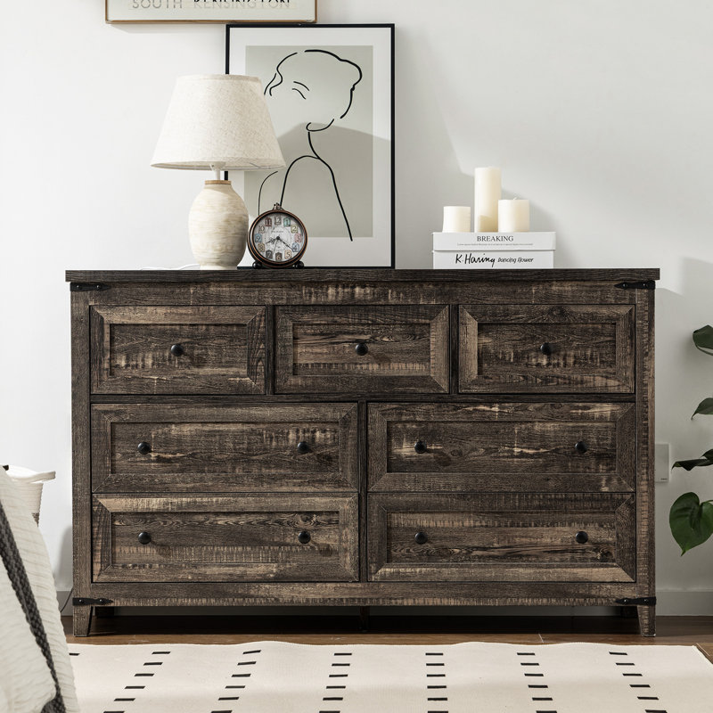  Commode 51 "avec 7 tiroirs, commode en bois pour chambre à coucher, chêne rustique foncé, Chêne rustique foncé