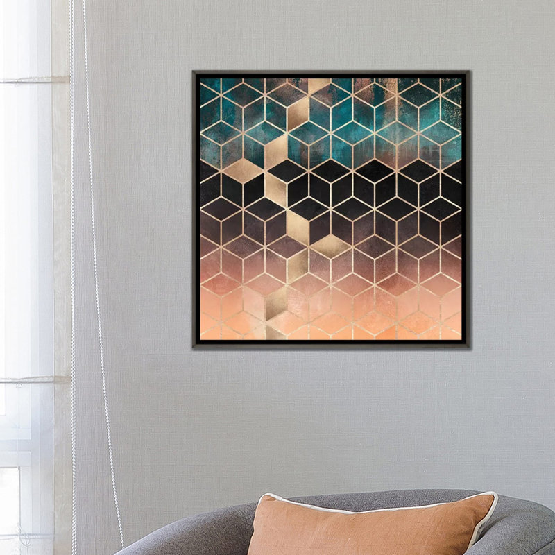 «Ombre Dream Cubes» par Elisabeth Fredriksson - impression d'art graphique, H 26 po x l 26 po x P 1,5 po