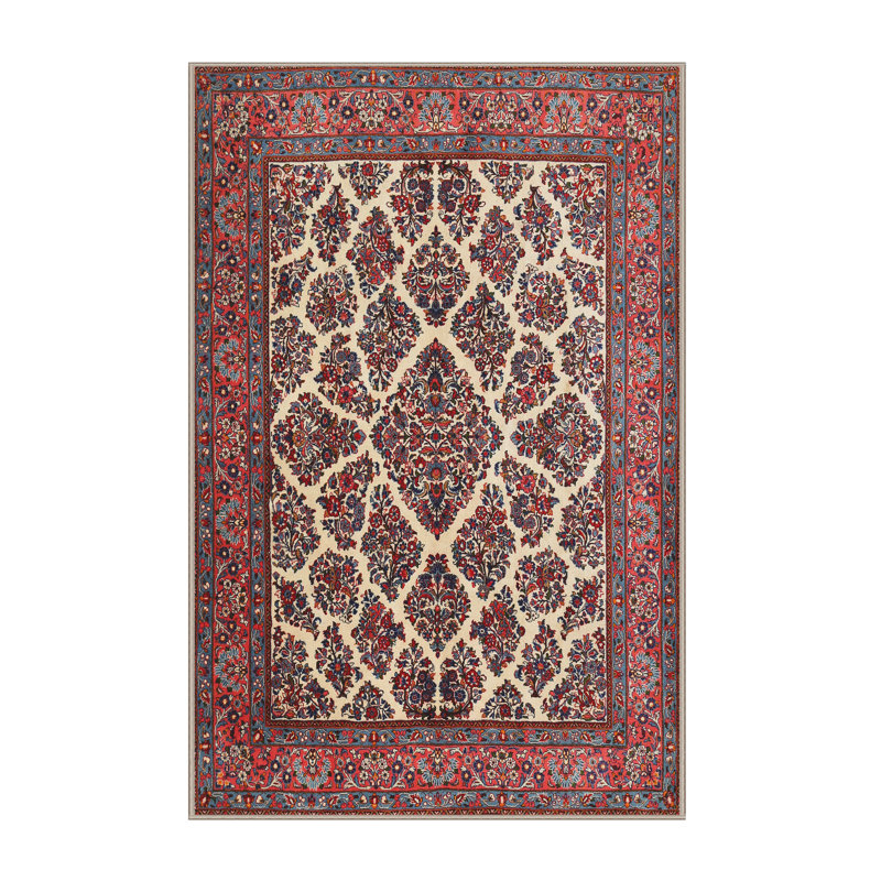 Brun traditionnel/noir/crème Tapis décoratif, Rectangle 6 pi x 9 pi