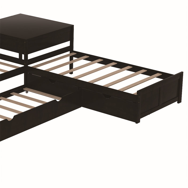Twin L-shaped Platform Storage Bed, Espresso