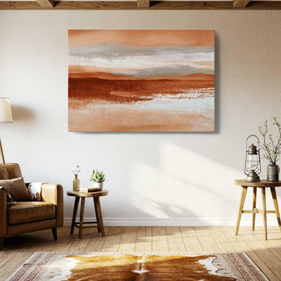 Terracotta Abstract Landscape,  Canvas Wall Art - Boho Horizon Print, Warm Earthy Bedroom Decor, Modern Painting