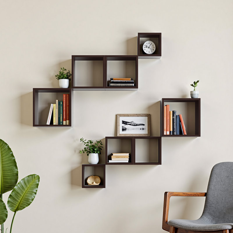 Flanigan Modern Abstract Wall Decor on Wood, Dark Walnut