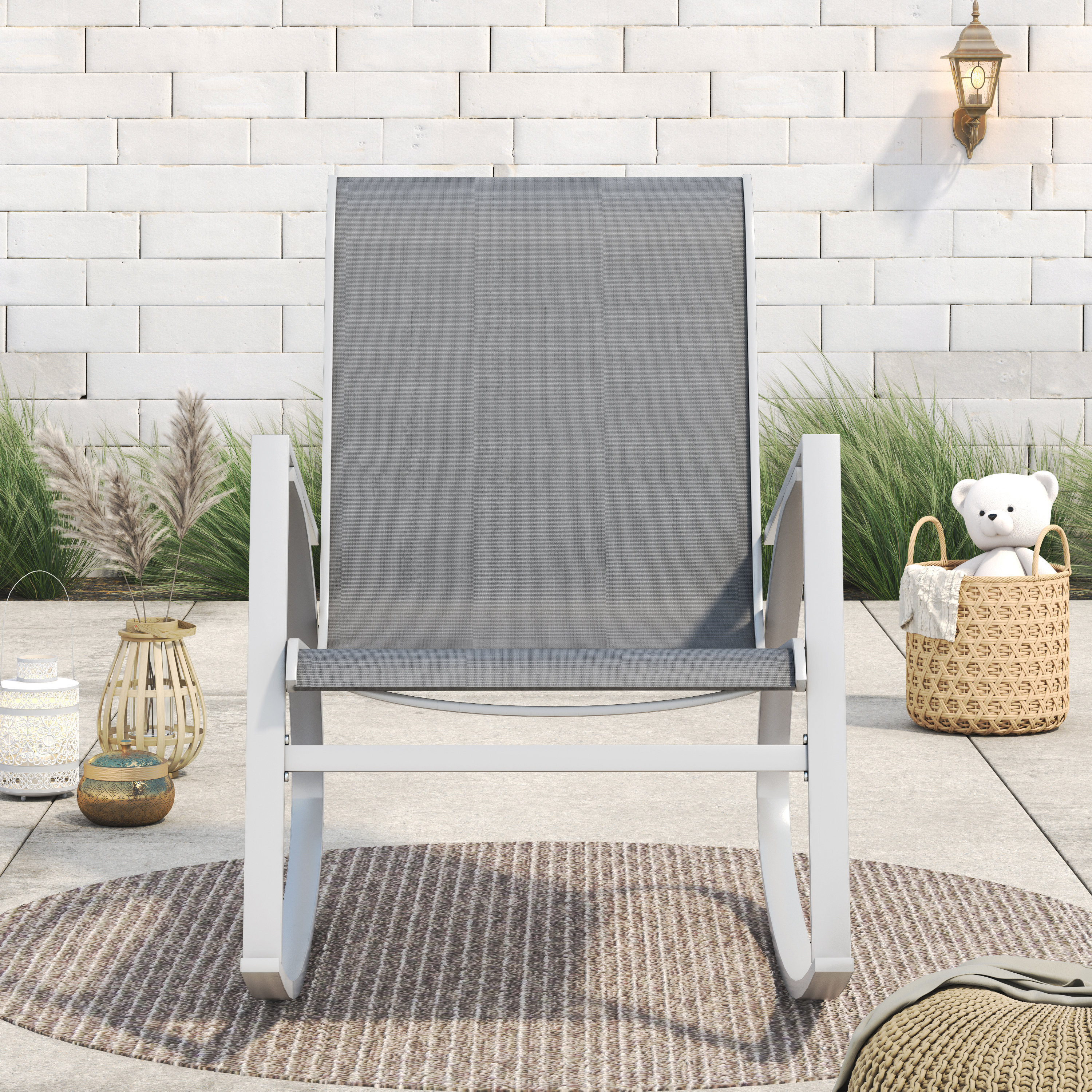 Wade Logan Cand PVC-coated polyester Upholstered Outdoor Rocker Chair ...