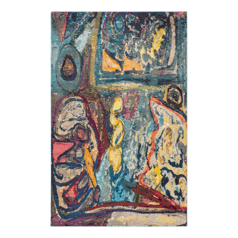 Ansela Washable Abstract Indoor Rug, Rectangle 5'3" x 8'