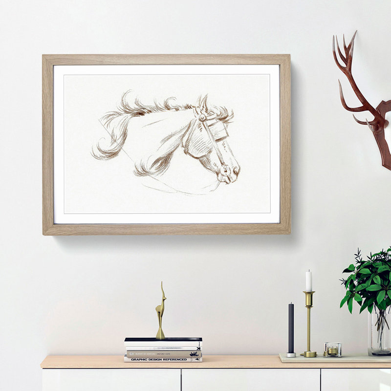 A Head of a Horse by Jean Bernard - Framed Print, 24cm H x 33cm W x 2cm D, Oak Framed
