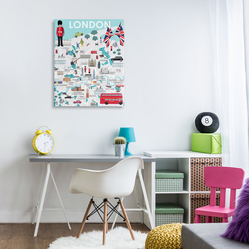 Art mural sur toile London Landmark Map par Betty Boynes, H 40 po x l 30 po