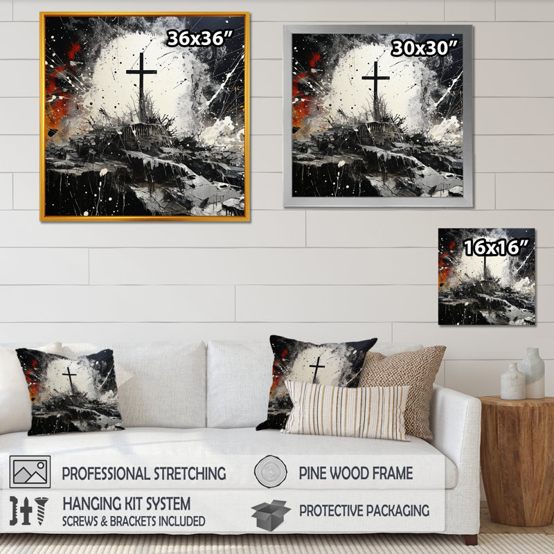 Minimalisme noir et blanc, croix religieuse II - Christianisme, reproduction d'art mural, H 36 po x l 36 po x P 1,5 po