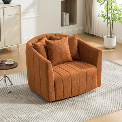 Fauteuil demi-tonneau pivotant surdimensionné de 39 po et pivotant à 360 ° de 39 po et demi-canapé confortable avec 3 coussins, fauteuil club en chenille capitonné en chenille pour salon, chambre à coucher, bureau, salon, orange