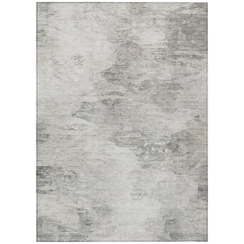3' X 5' Silver Grey And Ivory Abstract Washable Indoor Outdoor Area Rug