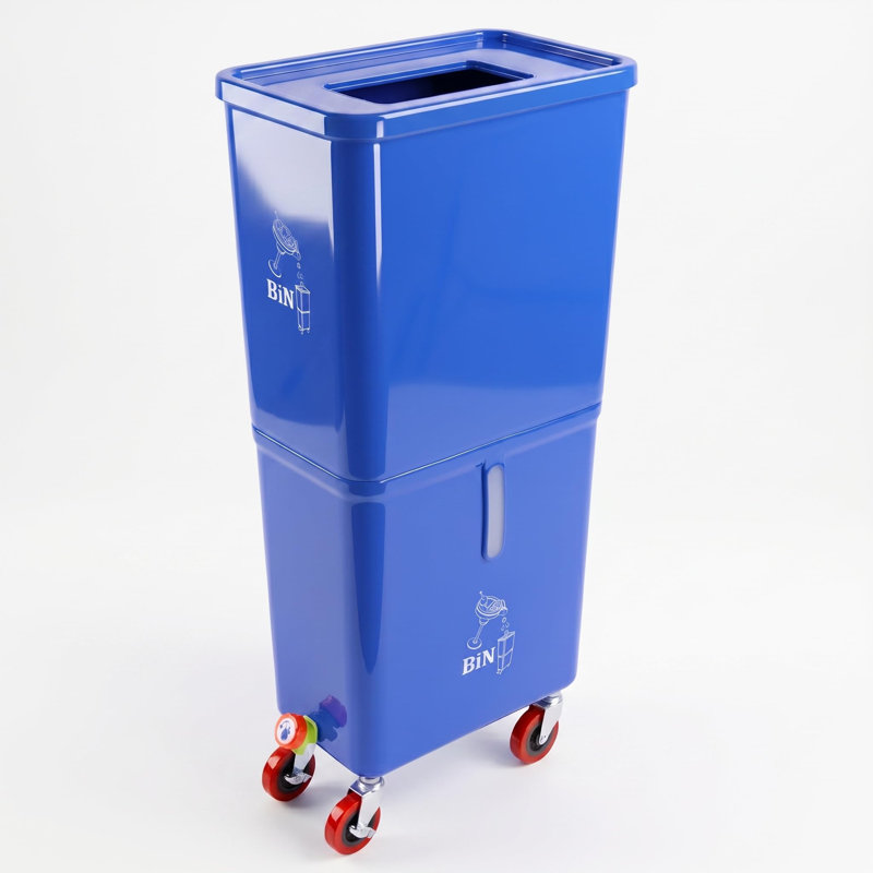 Bac à déchets de boissons commercial bleu avec roues verrouillables – Station de vidange à deux compartiments pour déchets liquides et solides, PEHD résistant aux fuites, pour bar, restaurant, traiteur et événements