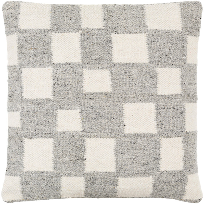 Gray and Off-White Cotton Blend Square Throw Pillow