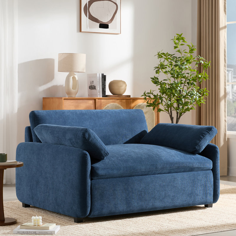 Canapé simple surdimensionné en chenille avec siège large et coussins profonds, conception moderne à blocs de couleurs pour un confort et un style ultimes