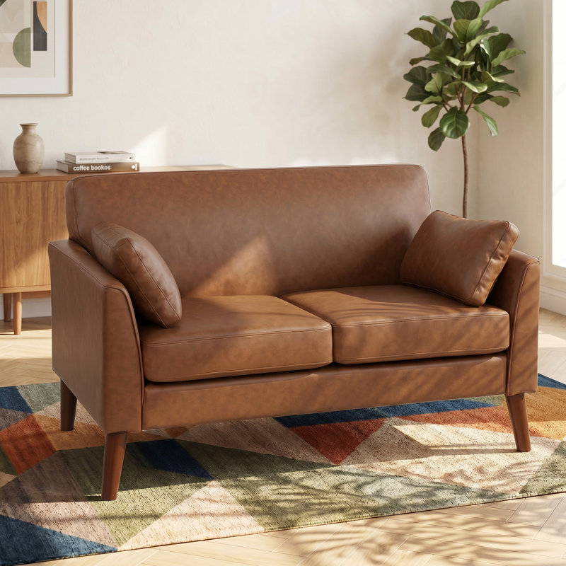 HOMCOM 2 Seater Sofa PU Leather Upholstered for Small Space, Brown Faux Leather