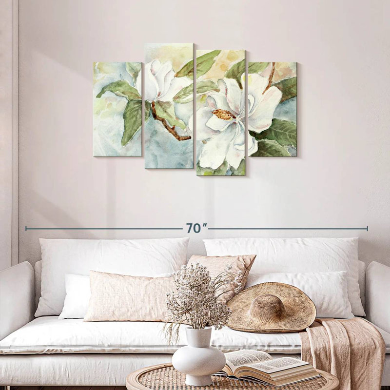 Branche de magnolia Harnek, aquarelle blanche, H 27 po x l 43 po