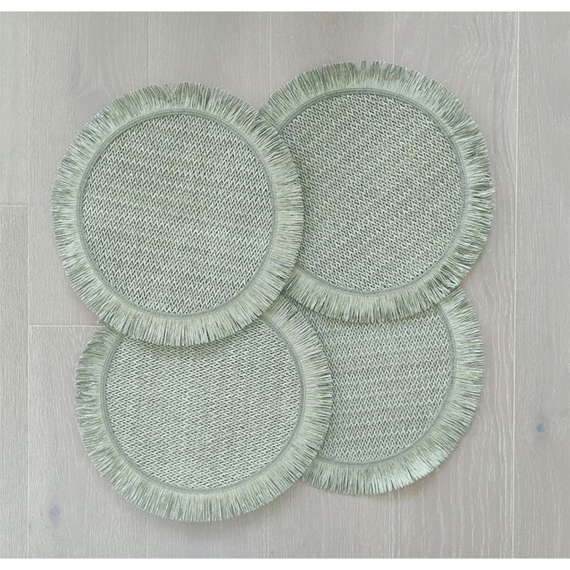 Napperons en papier vert sauge avec frange 15 po x 15 po, ensemble de 4, Vert sauge