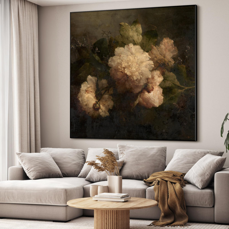 Art floral encadré très grand Vintage, H 46 po x l 46 po