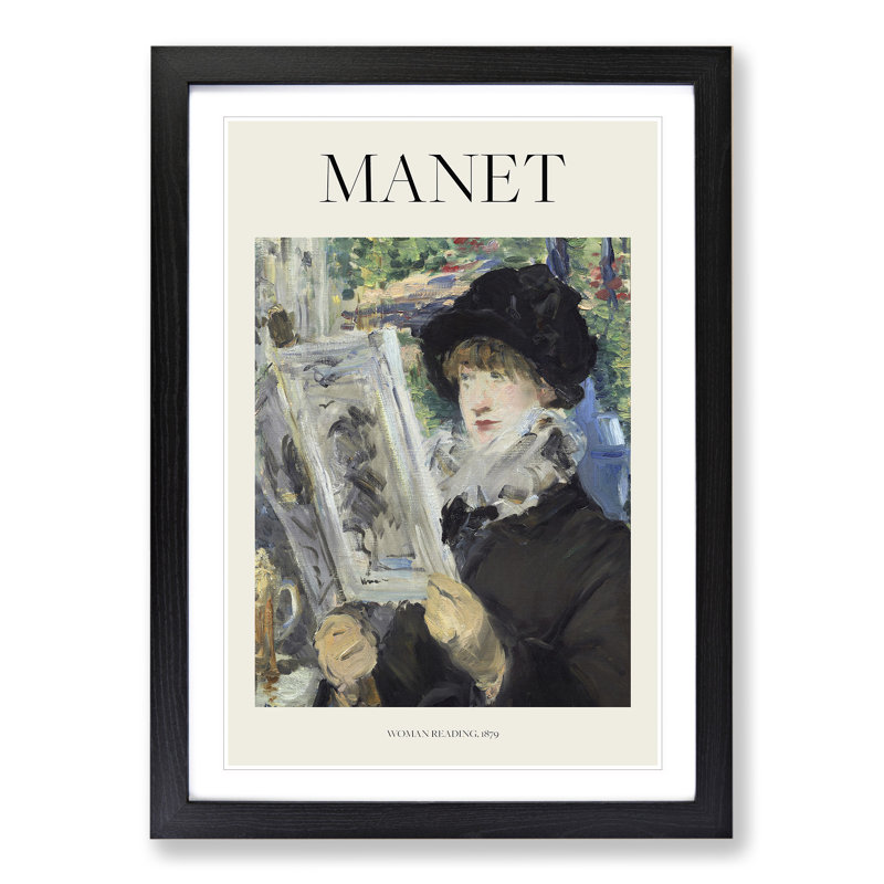 Woman Reading Print by Edouard Manet - Picture Frame Painting, 65cm H x 48cm W x 2cm D, Black