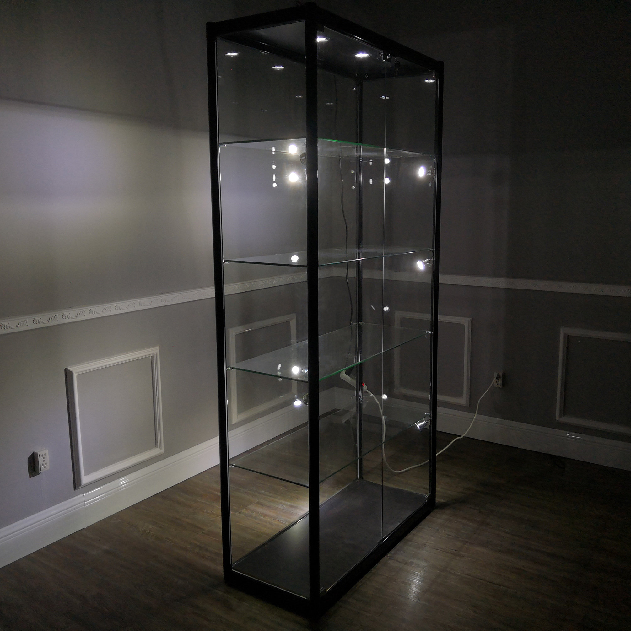 FixtureDisplays 40X16.5X78" Glass Aluminum Showcase Display with LED Lights 5-Tier Shelf Floor | Wayfair