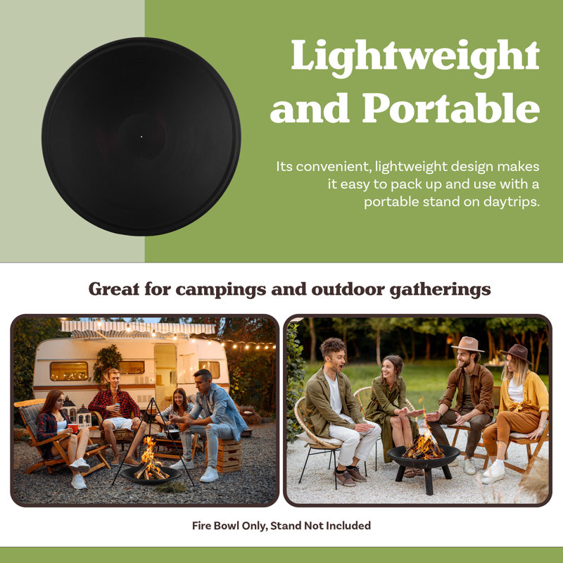 Black Round Metal Fire Pit Bowl for Wood Burning, 24 Inches
