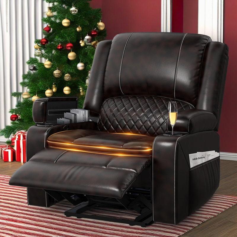 Recliner Chairs For Adults, With Hidden Storage Space, Brown, Faux Leather