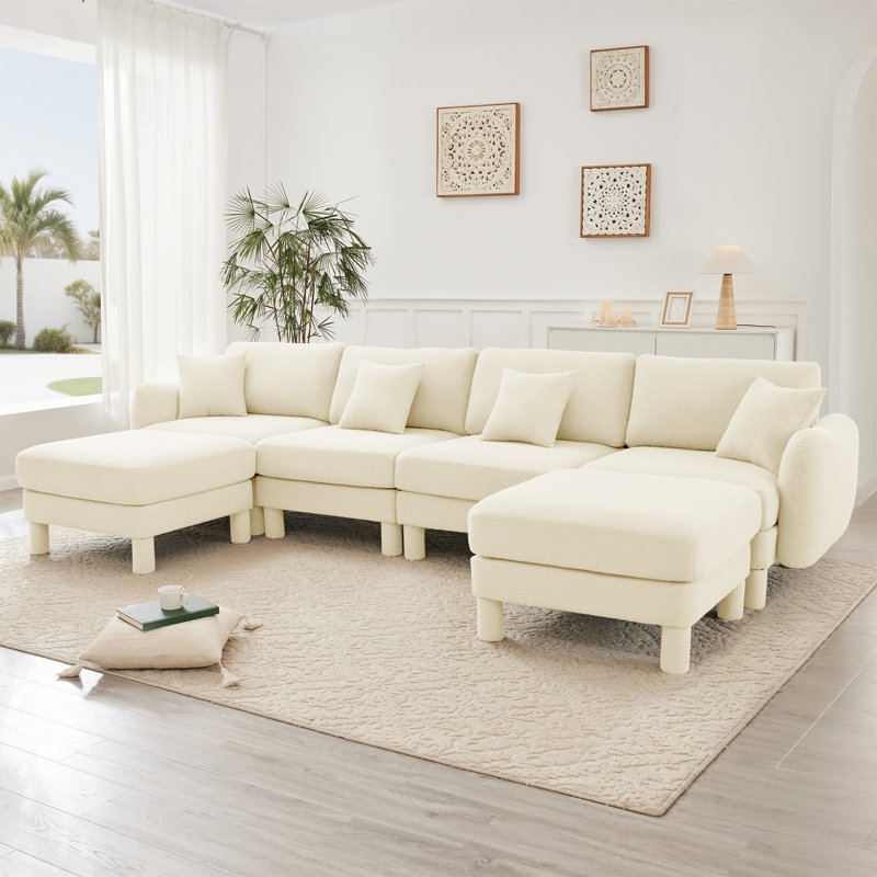 Canapé modulaire en U à 4 places Boucle, 4, Beige, H 35 po x l 141 po x P 67,3 po