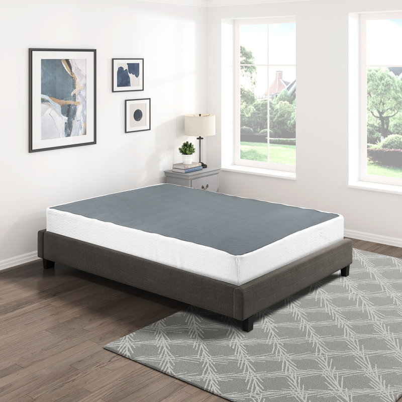 Sommier double avec structure en métal - Tissu noir texturé recouvert de tissu, Lit double