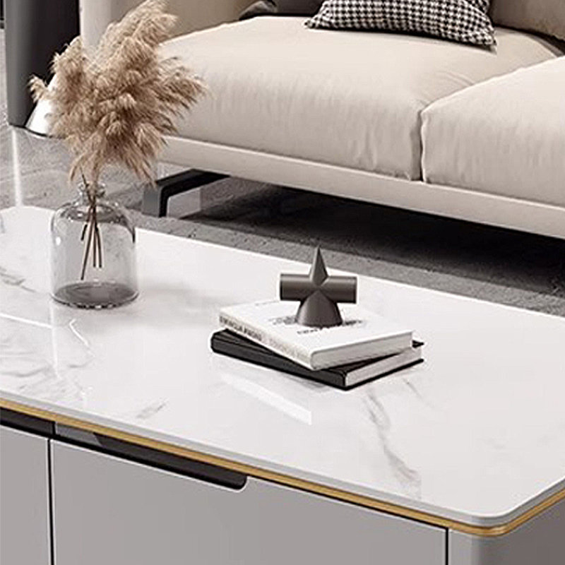 Modern Simple Rectangular Rock Slab Coffee Table, 14.96" H x 55.12" L x 27.56" W