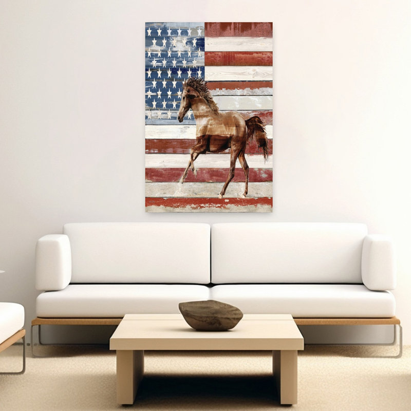 Art cheval américain rustique contemporain, H 40 po x l 60 po
