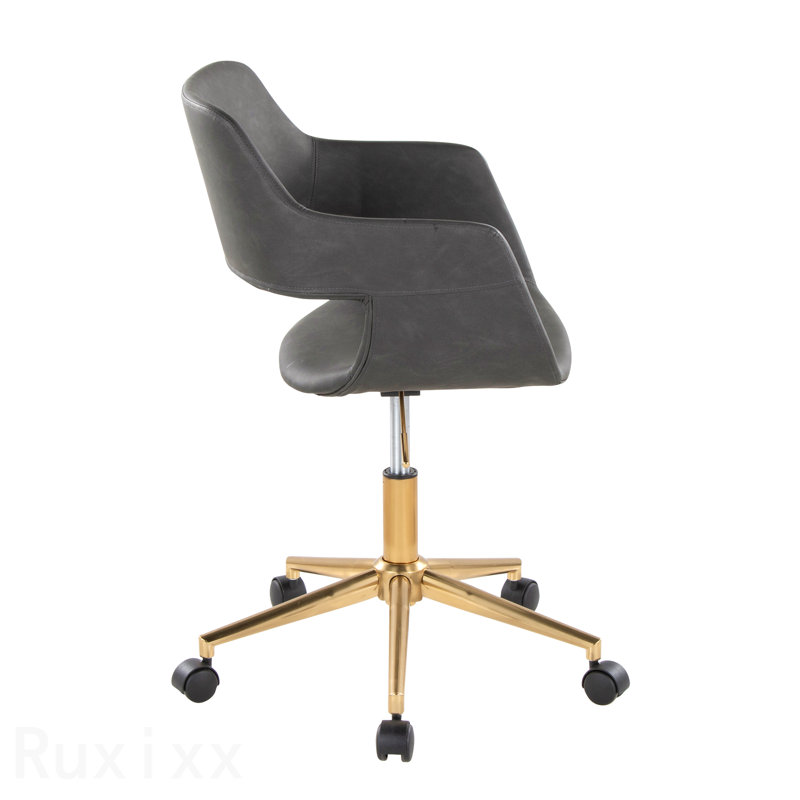 Gold Metal & Gray Faux Leather Contemporary Task Office Chair, Gray, Gold