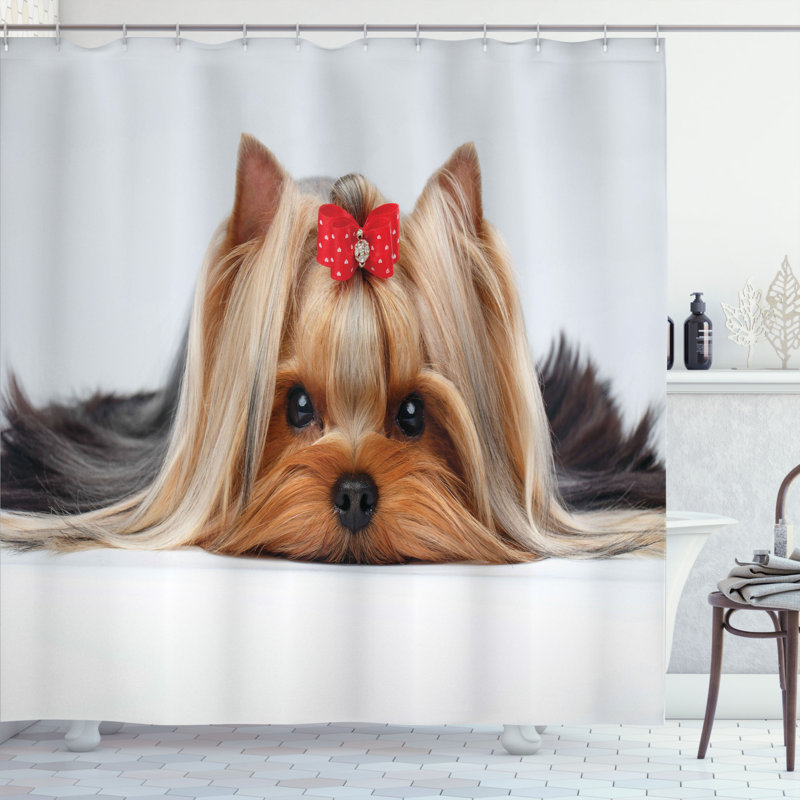 Yorkie Shower Curtain Set + Hooks, 70" H x 69" W