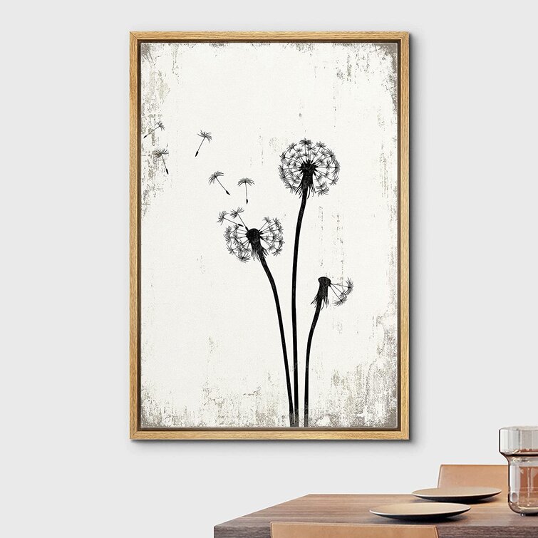 Dandelion Whimsy Minimalist Neutral Vintage Living Room Picture Framed Canvas Print Large Wall Art
