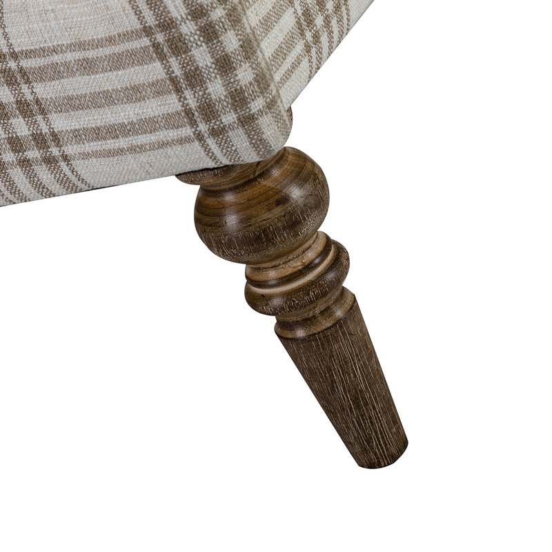 Arching Upholstered Armchair, Taupe Plaid