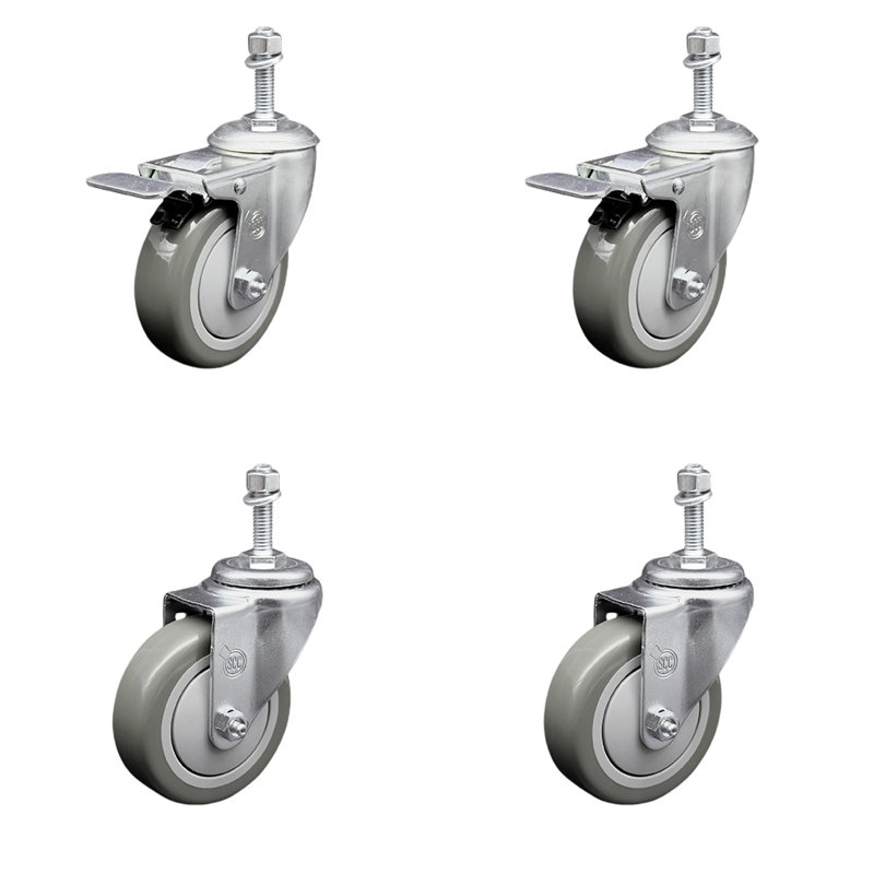 Ensemble de roulettes à tige pivotante 4 po, Gris
