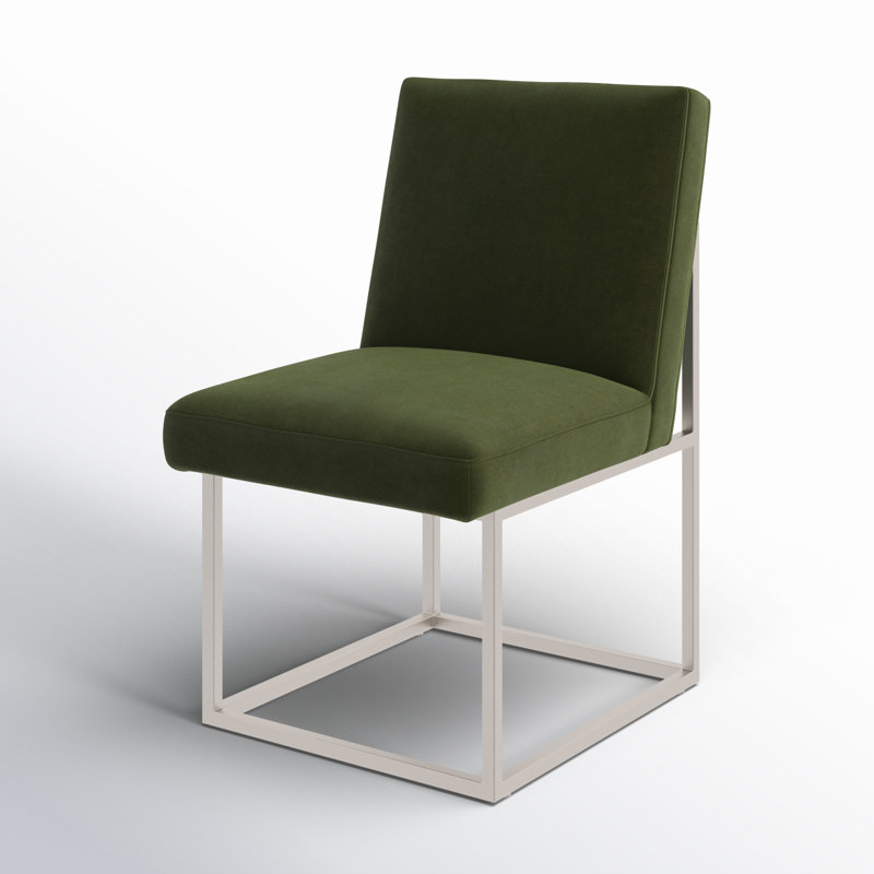 Chaise d'appoint rembourrée en acier inoxydable Athens, Velours vert forêt, Argent