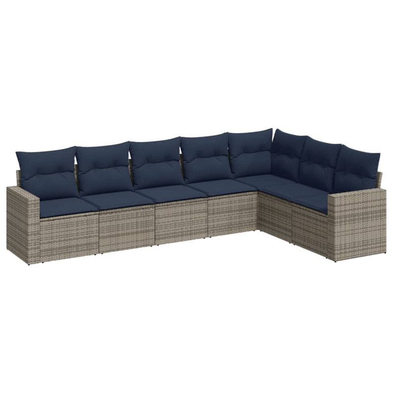 Ensemble de canapé de patio 7 pièces avec coussins pour l'extérieur, Marine, Gris
