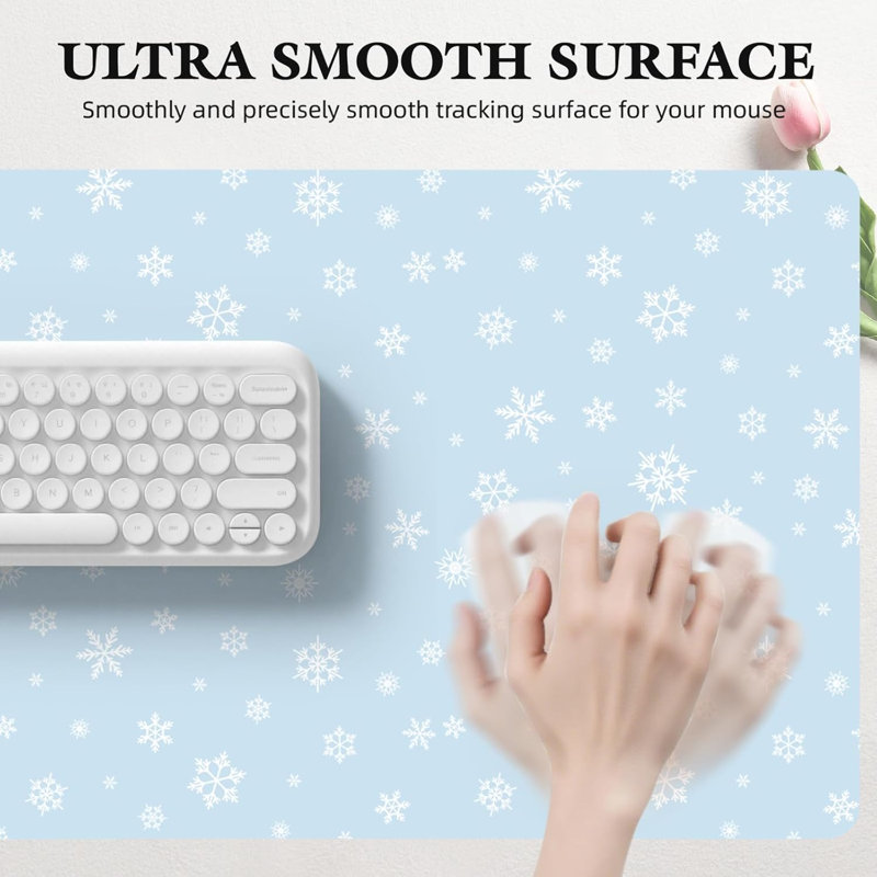 Mignon tapis de souris de jeu de flocon de neige d'hiver bleu étendu, protecteur de tapis de bureau en cuir antidérapant pour bureau à domicile, grand bloc-notes de bureau pour ordinateur portable 27,5 po x 12 po