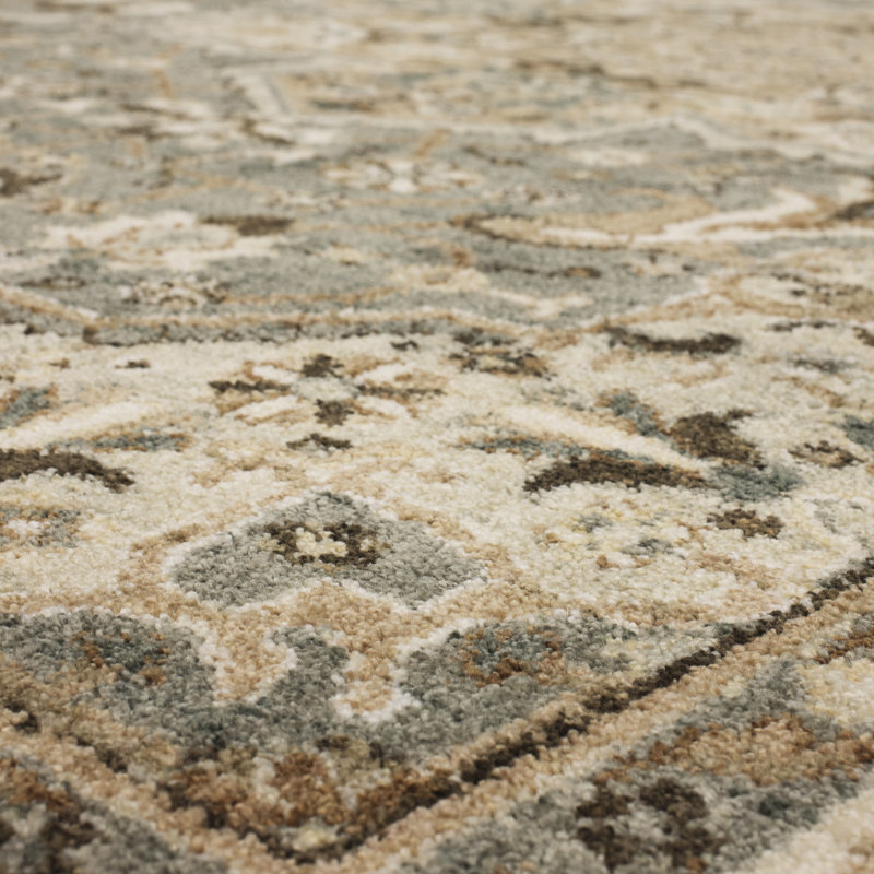 Gray and Beige Wool Synthetic Medallion Runner Rug