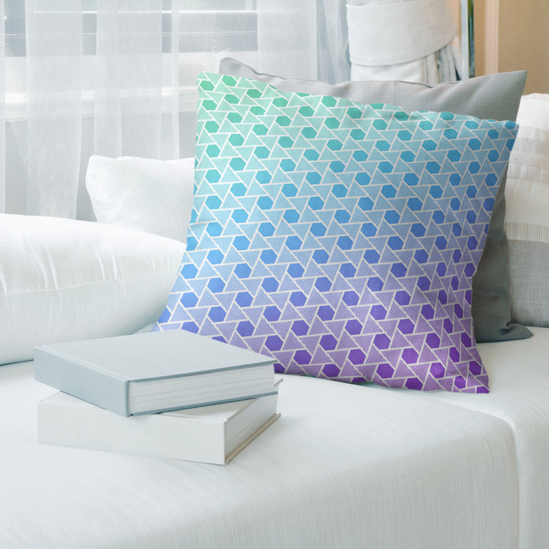Housse de coussin Rainbow Hexagons and Triangles, 16 po x 1 po, Pas de bourre, Dégradé paon