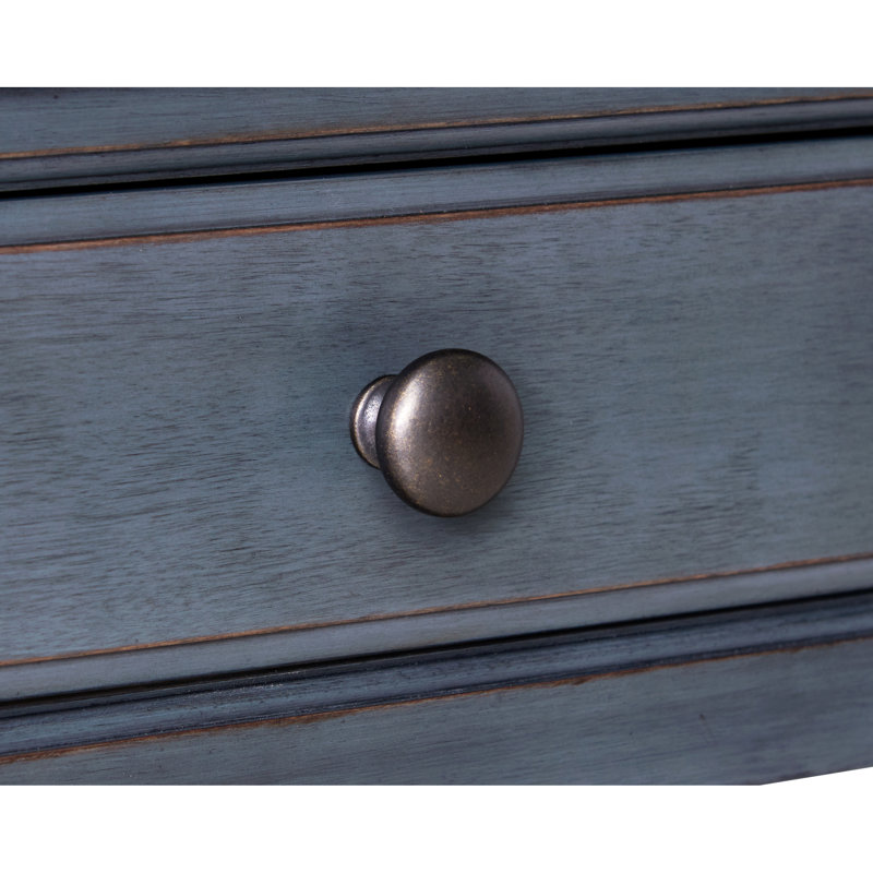 Console 60 po en velours côtelé bleu, sans assemblage. 2 tiroirs, 1 tablette. Fabriqué en caoutchouc massif et en placage de bouleau