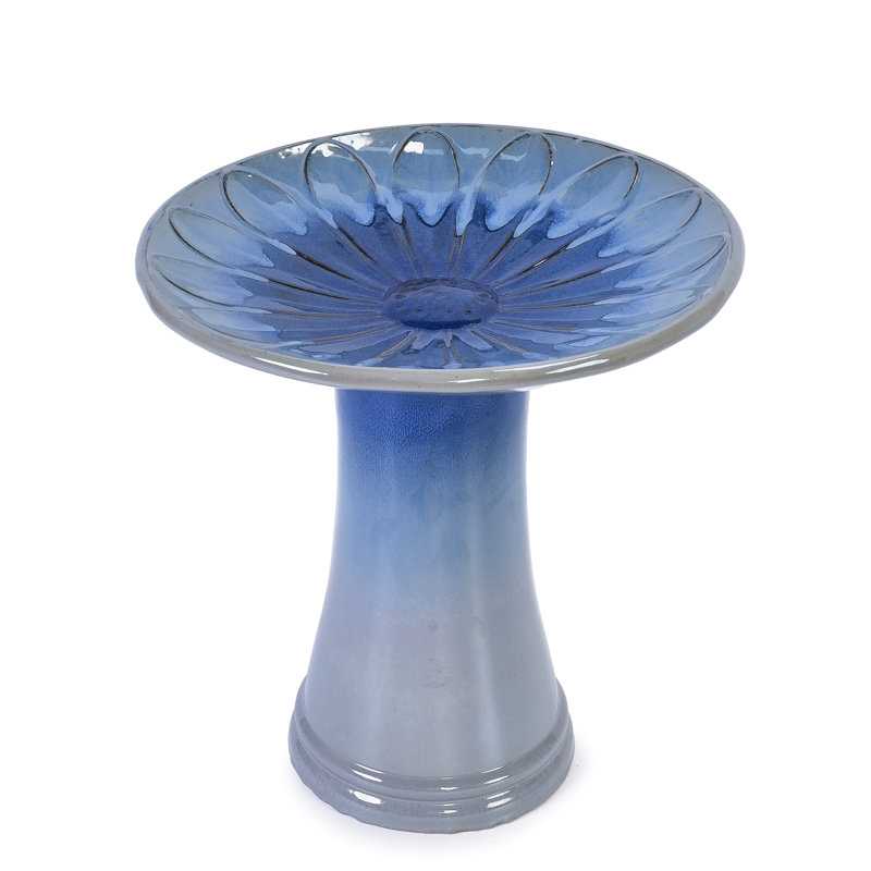 Bain d'oiseaux de 17,32 pouces de diamètre, céramique gris-bleu, dégradé appliqué à la main, eau peu profonde et sécuritaire pour les oiseaux, utilisation extérieure dans un bain extérieur en céramique de 17 po à l'extérieur, finition dégradée, large bassin, design, fait à la main,