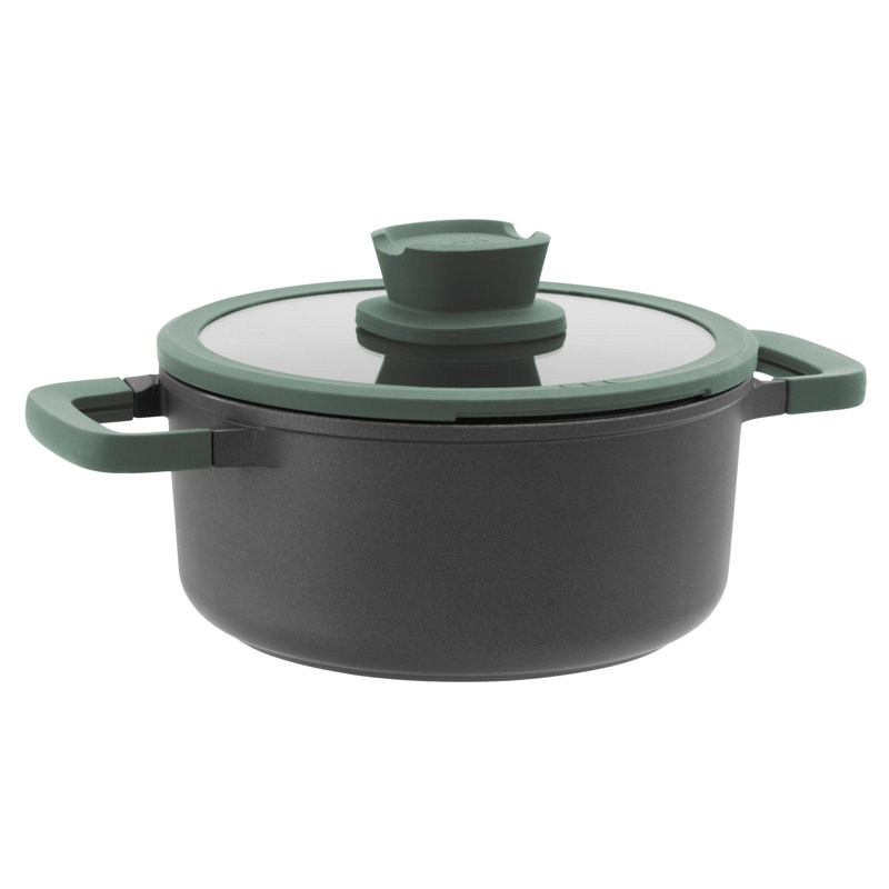 Forest Green Non-stick Cast Aluminum Stockpot with Glass Lid