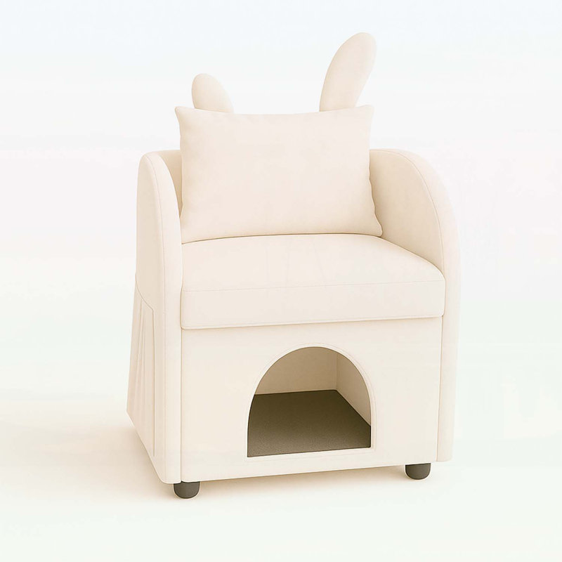 Fauteuil Bunny-Ear avec tissu résistant aux rayures, Beige
