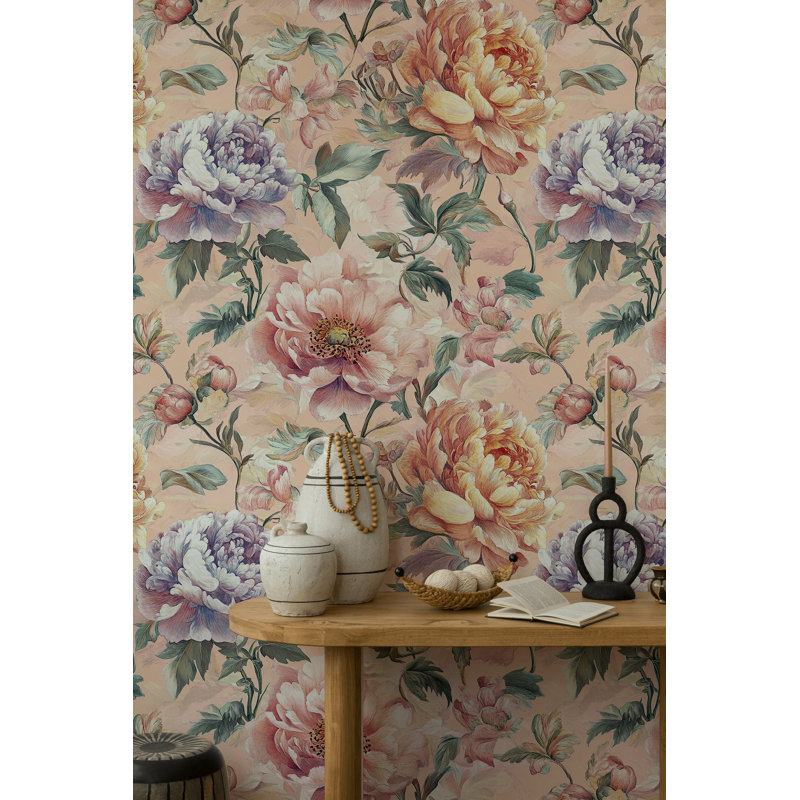 Papier peint floral pivoines, adhésif mural et botanique