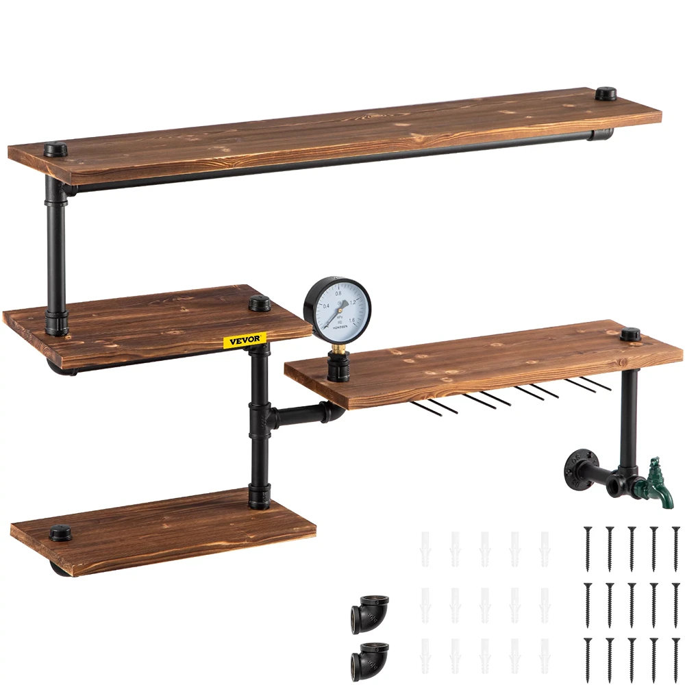 Williston Industrial Pipe Shelving with 4Tier Wood Planks
