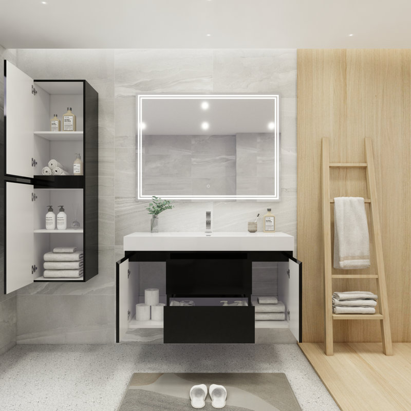 Carol-Ann 47.5'' Single Bathroom Vanity with Wood, Acrylic Top, High Gloss Black
