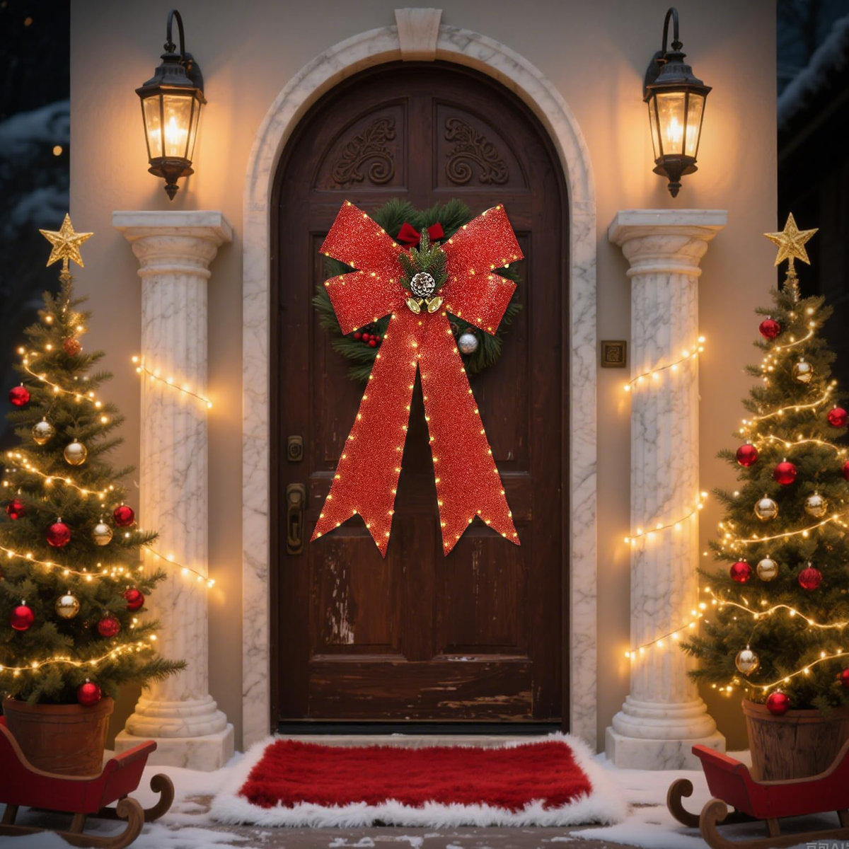 32 Inch Large Red Bows Christmas Decorations, 118 Led Lighted Bow