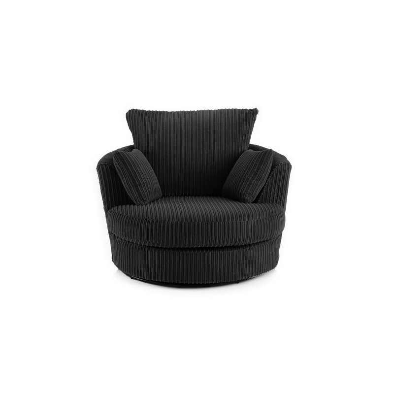 Stout Upholstered Swivel Barrel Chair, Black